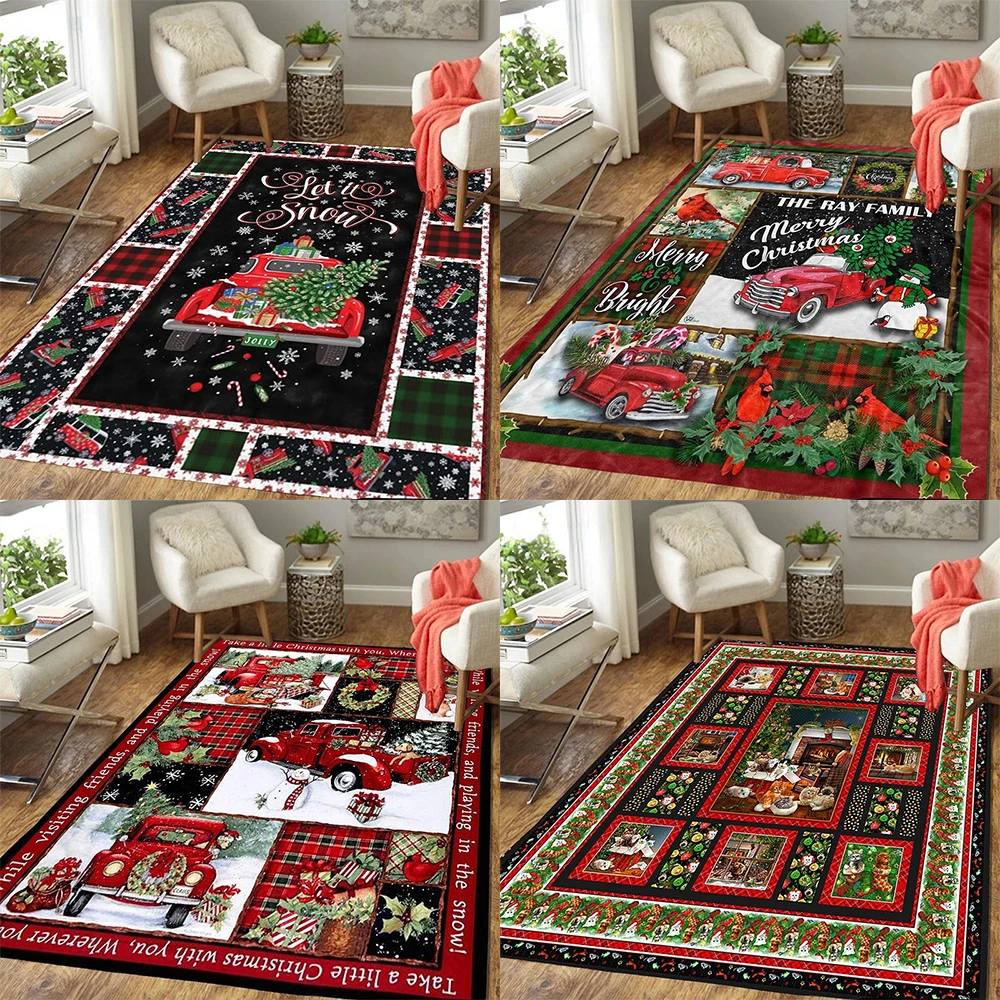 Christmas red truck cardinal carpet living room home decoration sofa table large area  bedroom bedside floor mat