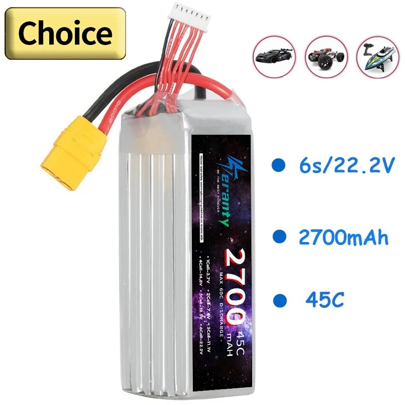 

Литий-полимерный аккумулятор TERANTY 22,2 в 2700 мАч 45C, аккумулятор для радиоуправляемых самолетов, вертолетов, автомобилей, лодок, грузовиков, запасные части, батареи 6S