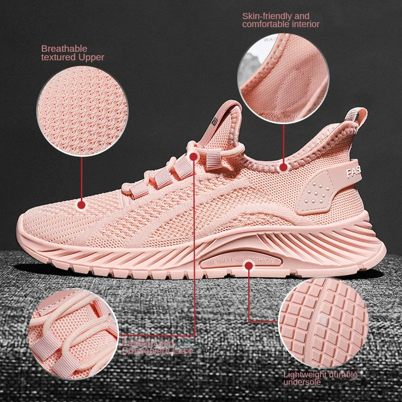 Spring New Fashionable Lace Up Women's ShoesCasual Sports Single ShoesTrendy Woven Mesh Breathable Soft Soled Women's Shoes