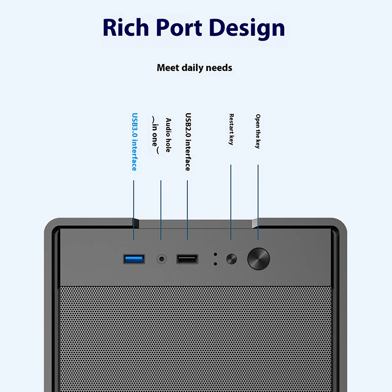 Power Train Flying PC gaming case MATX Side caixa de computador de vidro transparente Rede de ferro dissipação de calor interface U3 E-sports case