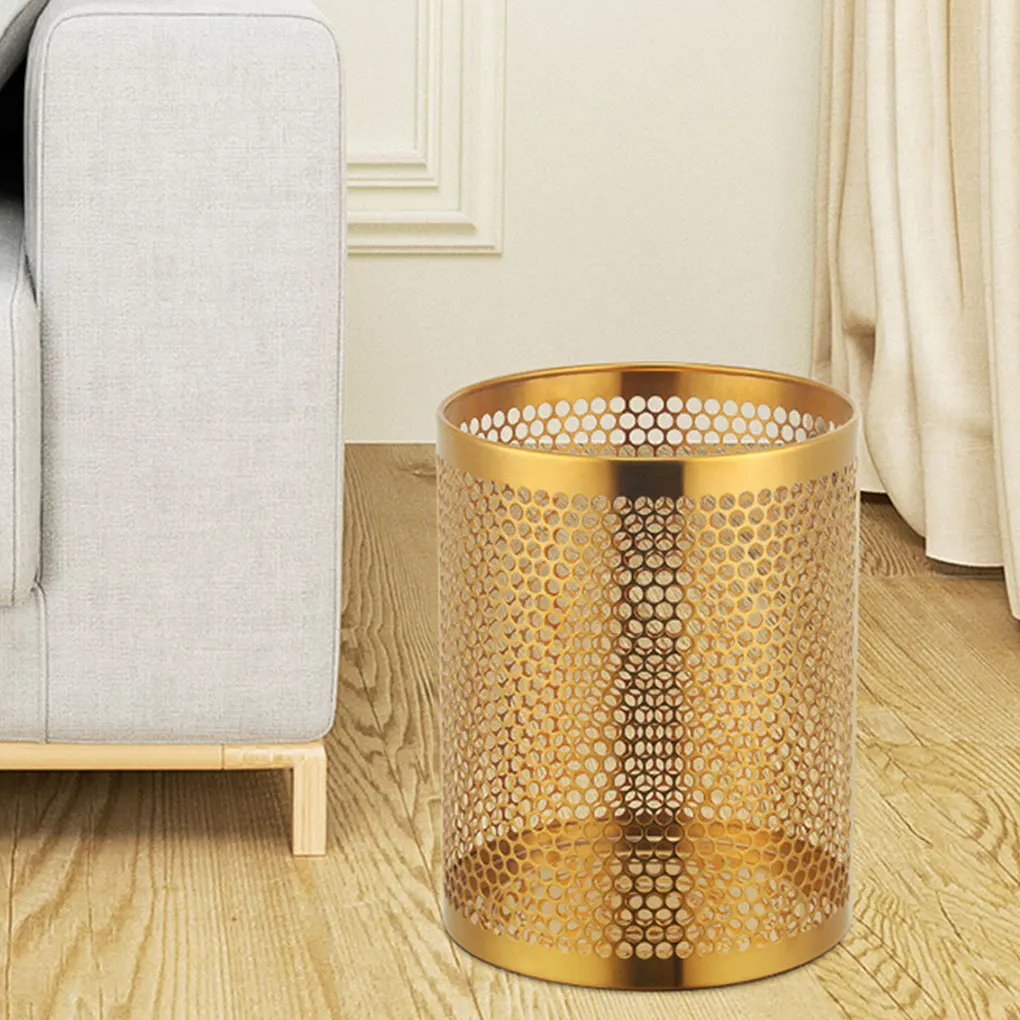 Stylish Waste Paper Bin Stainless Steel Mesh For Modern Look Large Capacity Metal Golden Trash Can Illusory color