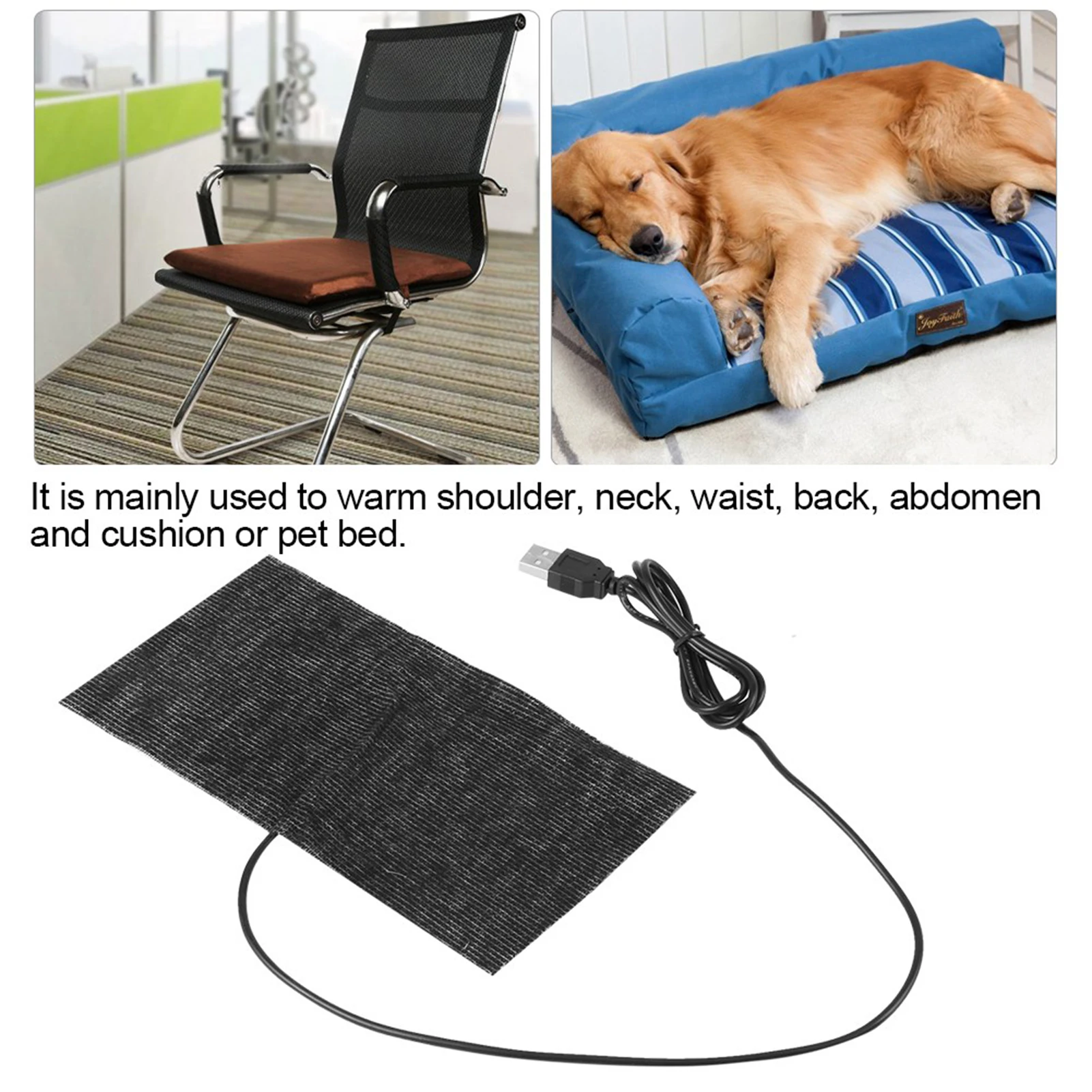 Tapis de souris en fibre de carbone avec chauffage électrique USB, tapis de souris chaud, couverture chaude, polymères chauffants, chauffage au gril, noir, 5V, 20x10cm