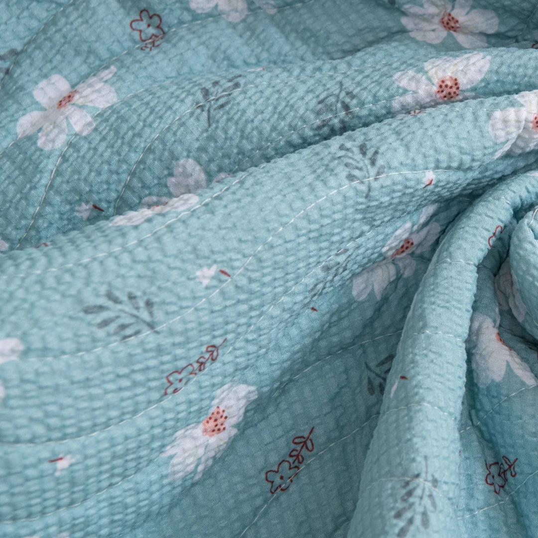 Spring Light Blue Floral Quilting Sofa Cover, for Living Room 1/2/3/4 Seater Couch Seat Cover Slipcover Sofa Towel with Ruffles