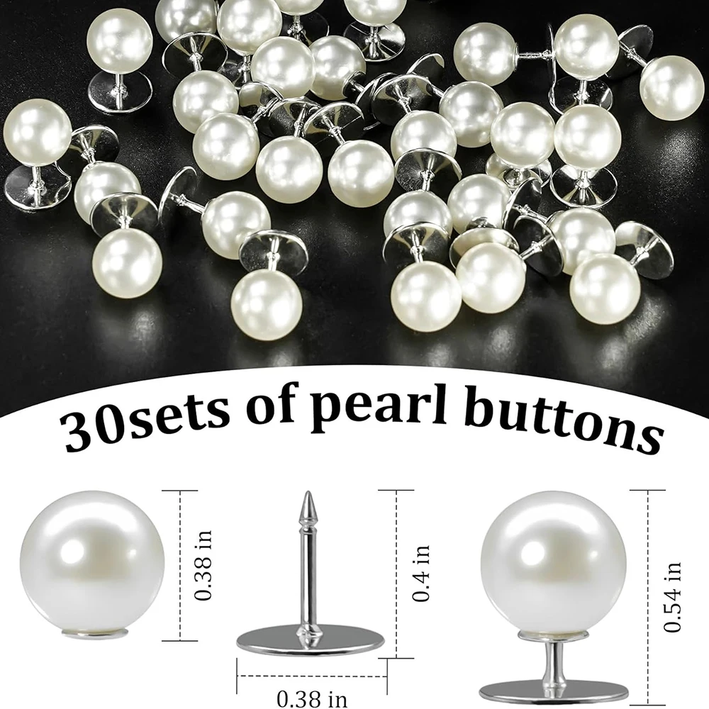 30 Sets Pearl Buttons No Sew Pearl Brooch Pins Removable Reusable Multipurpose Crafts Buttons for Shirt  Dress Sweater Clothes