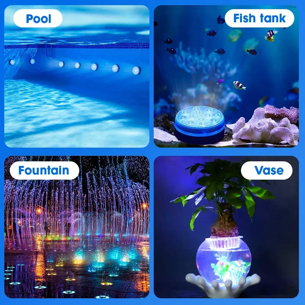 Updated Submersible 13LED Underwater Light with Remote Control Underwater Pool Light IP68 Bright Lamp RGB for Pond/Pool/Aquarium