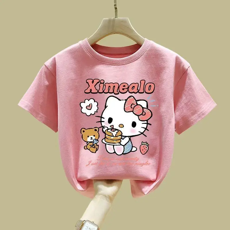 

Sanrio Kuromi Girl My Melody Girl футболка с короткими рукавами для мальчиков, летняя милая и милая детская одежда из чистого хлопка, детская куртка