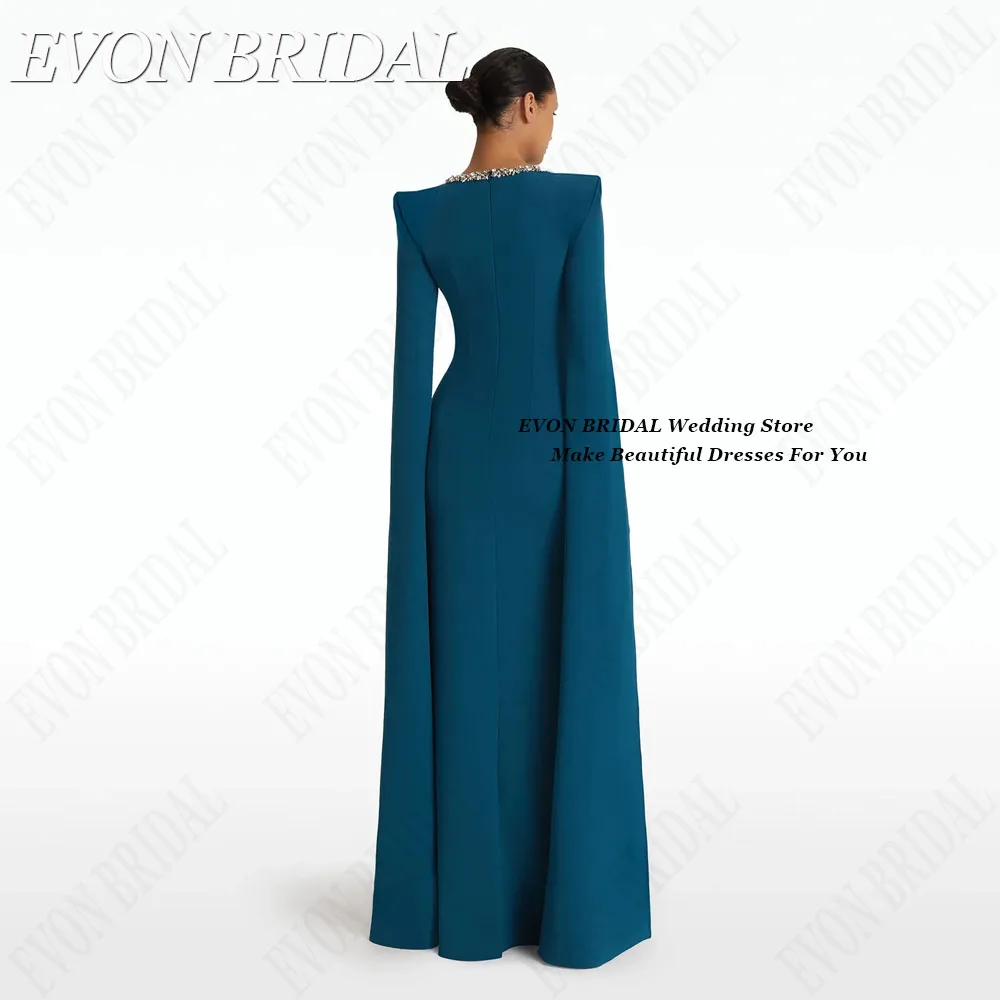 EVON BRIDAL Elegant Mermaid Evening Dress Long Sleeves Arabic Wedding Party Gown Satin O-Neck Floor Length vestidos de noche