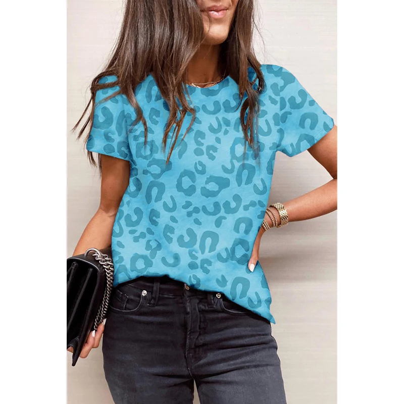 Leopard Print Round Neck Short Sleeve Casual Streetwear Tee T Shirt Femmes Summer New Fashion Loose Tops for Women Clothing 2023