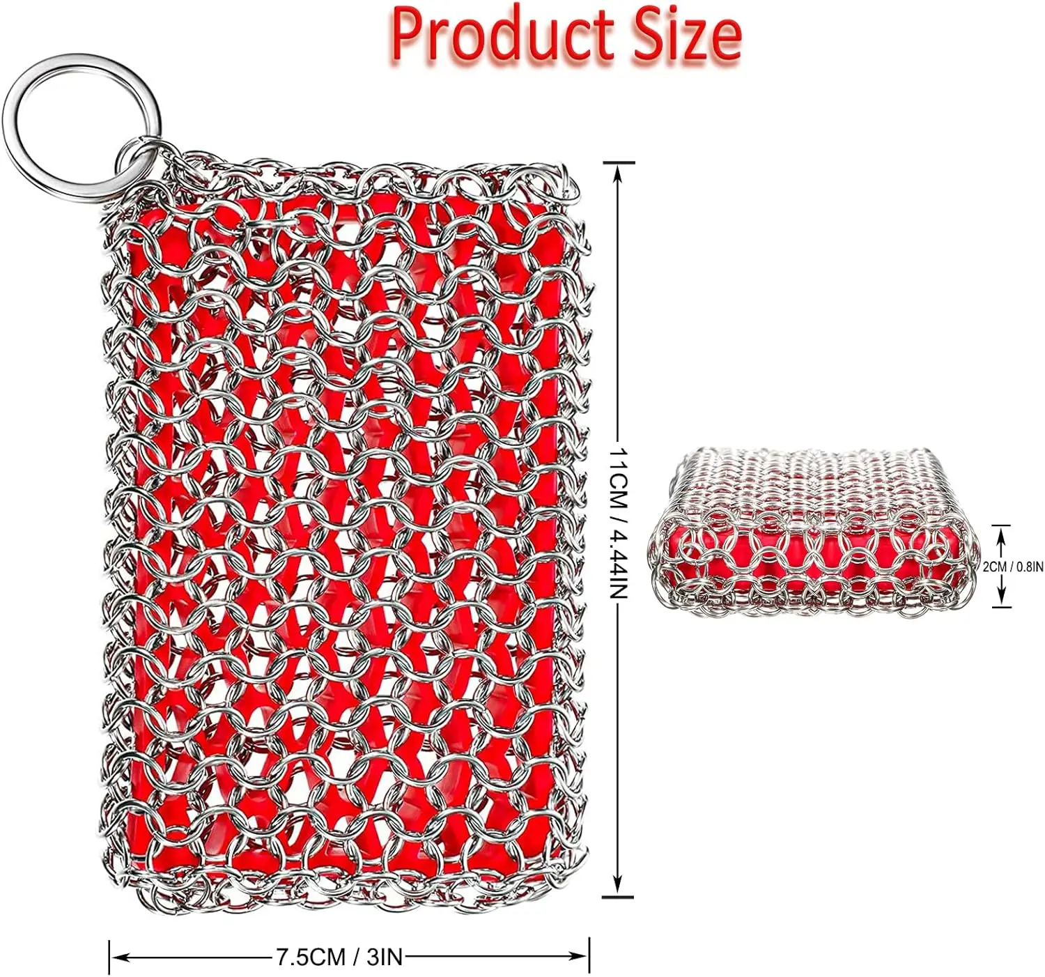 Cast Iron Skillet Cleaner, 316 Stainless Steel Chainmail Cleaning Scrubber with Silicone Insert for Cleaning Castiron Pan