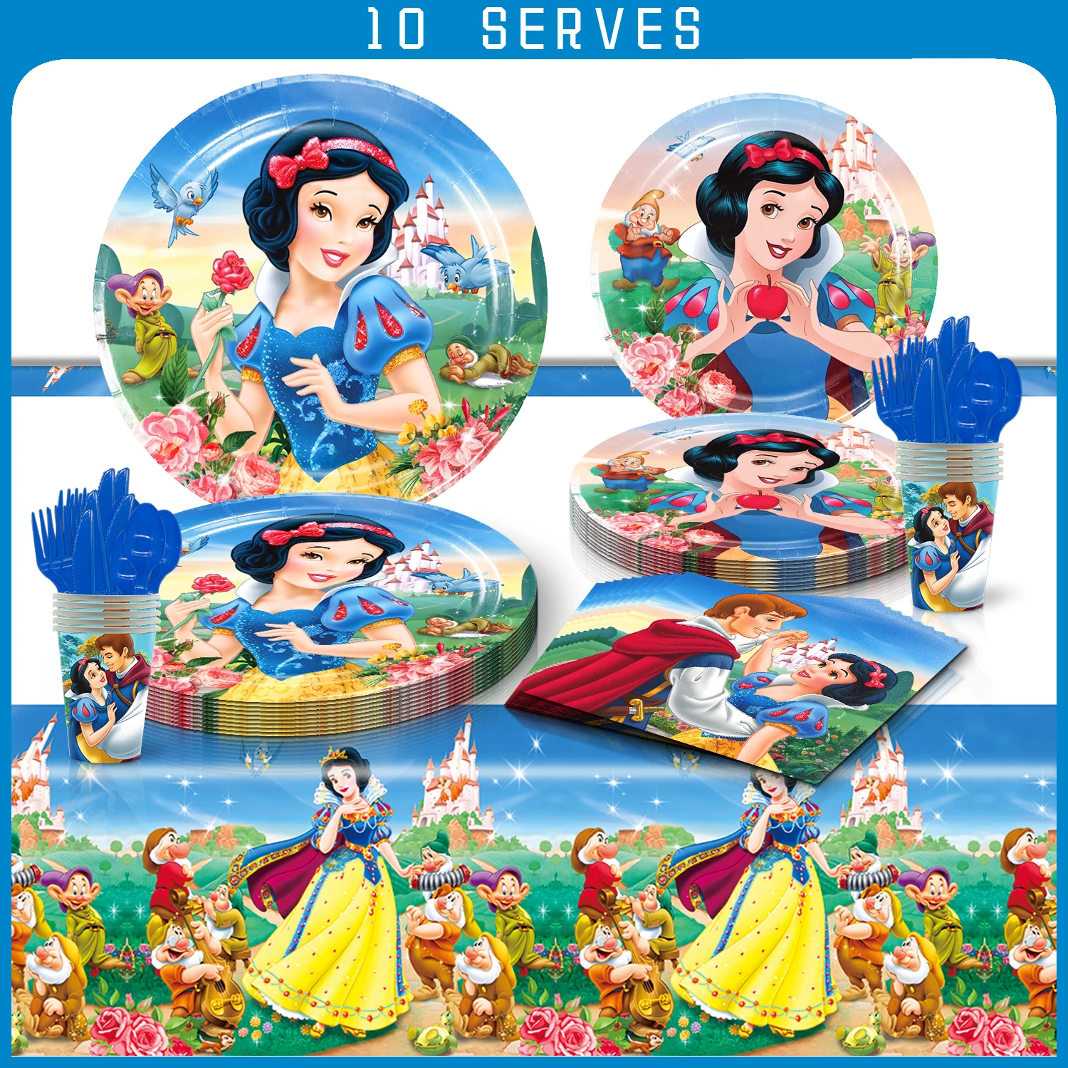 Disney Snow White Theme Birthday Decorations Party Disposable Tableware Paper Napkins Cups Plates Tablecloths Straw