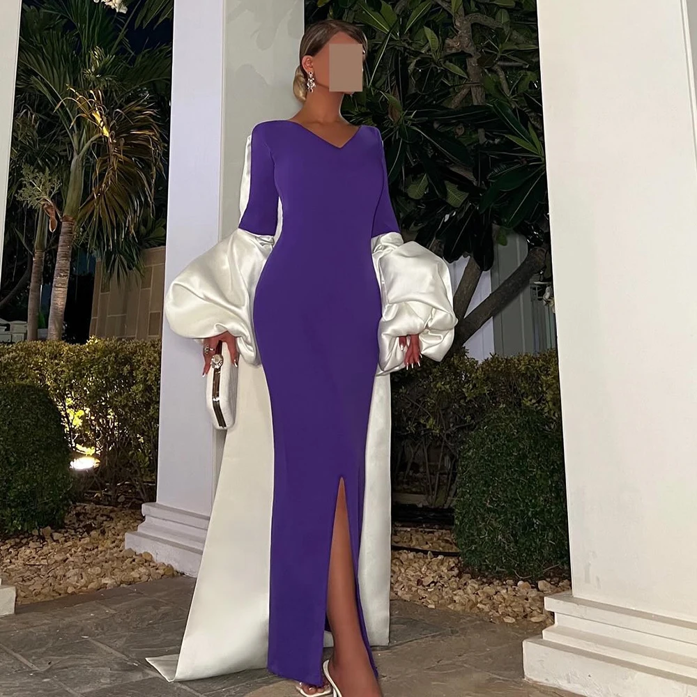 

Elegant Party Dresses Woman Straight Ankle Length V Neck Jersey Long Sleeves Pleats Crystal Watteau Train Bespoke Occasion Gowns