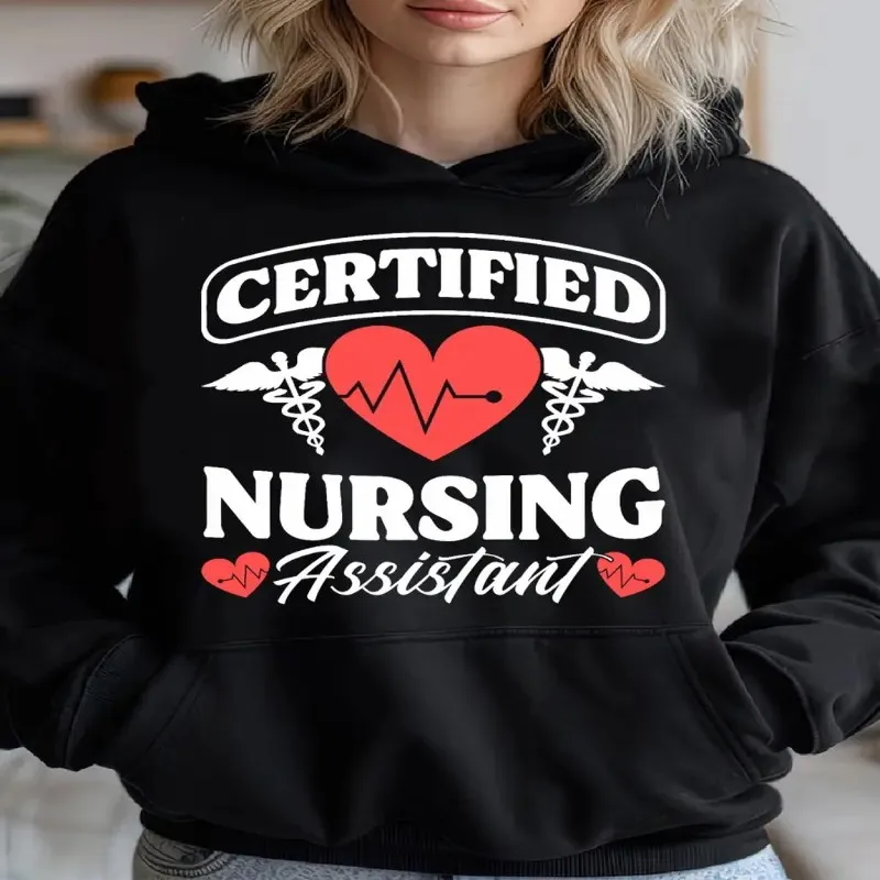

Женская повседневная толстовка с капюшоном, сертифицированный пуловер с рисунком помощника медсестер, смесь полиэстера, с длинным рукавом и сердцебиением, медицинский