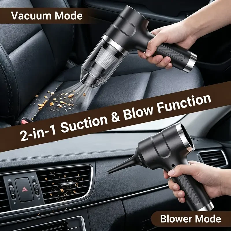 High-Power Wireless Car Vacuum Cleaner 4-in-1 Handheld Dual-Function Rechargeable Portable with 7 Attachments for Vehicle Home Pet Hair Keyboard Cleaning