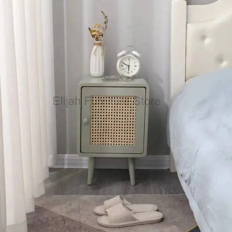 

Bedside Table Small Modern Wicker Woven Simple Minimalist Nordic Bedroom Retro Storage Narrow Bedside Cabinet