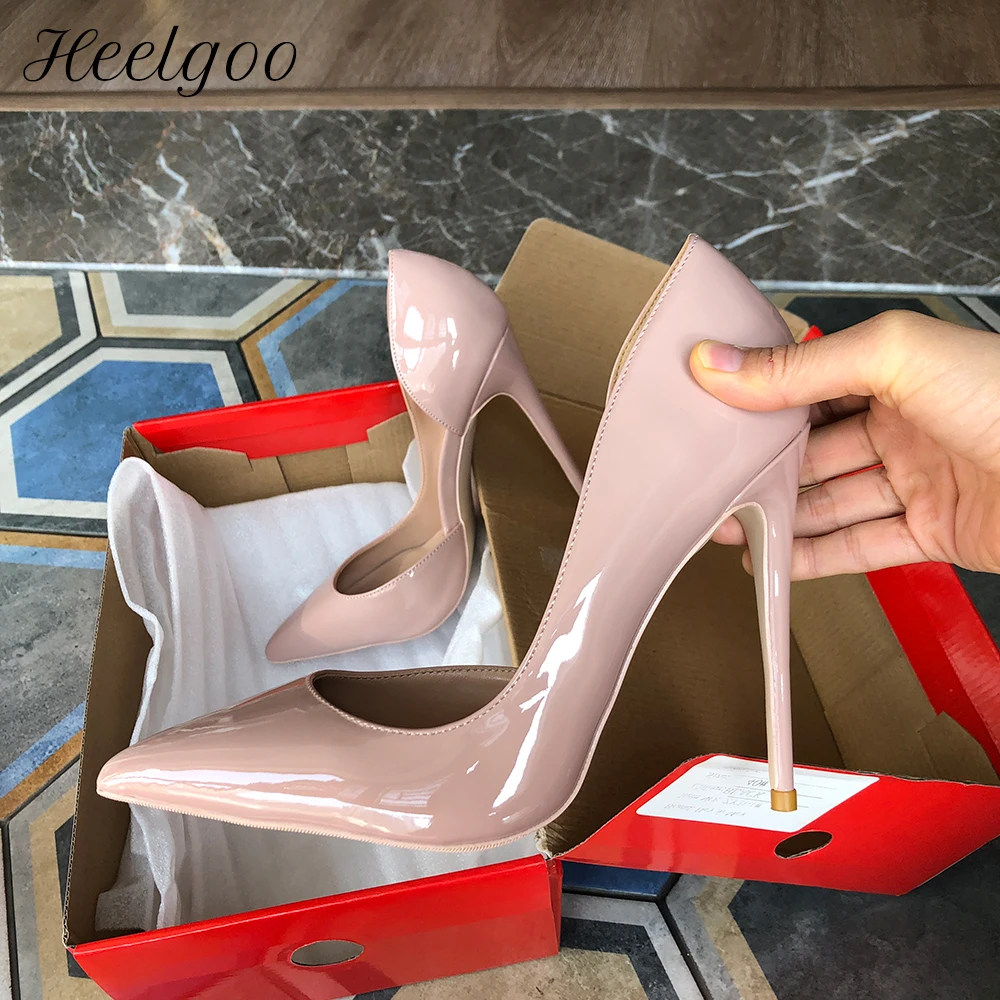 

Heelgoo Glossy Pink Nude Women D'Orsay Pointy Toe High Heel Shoes Size 33-46 Fashion Dress Stiletto Pumps Colors Customizable