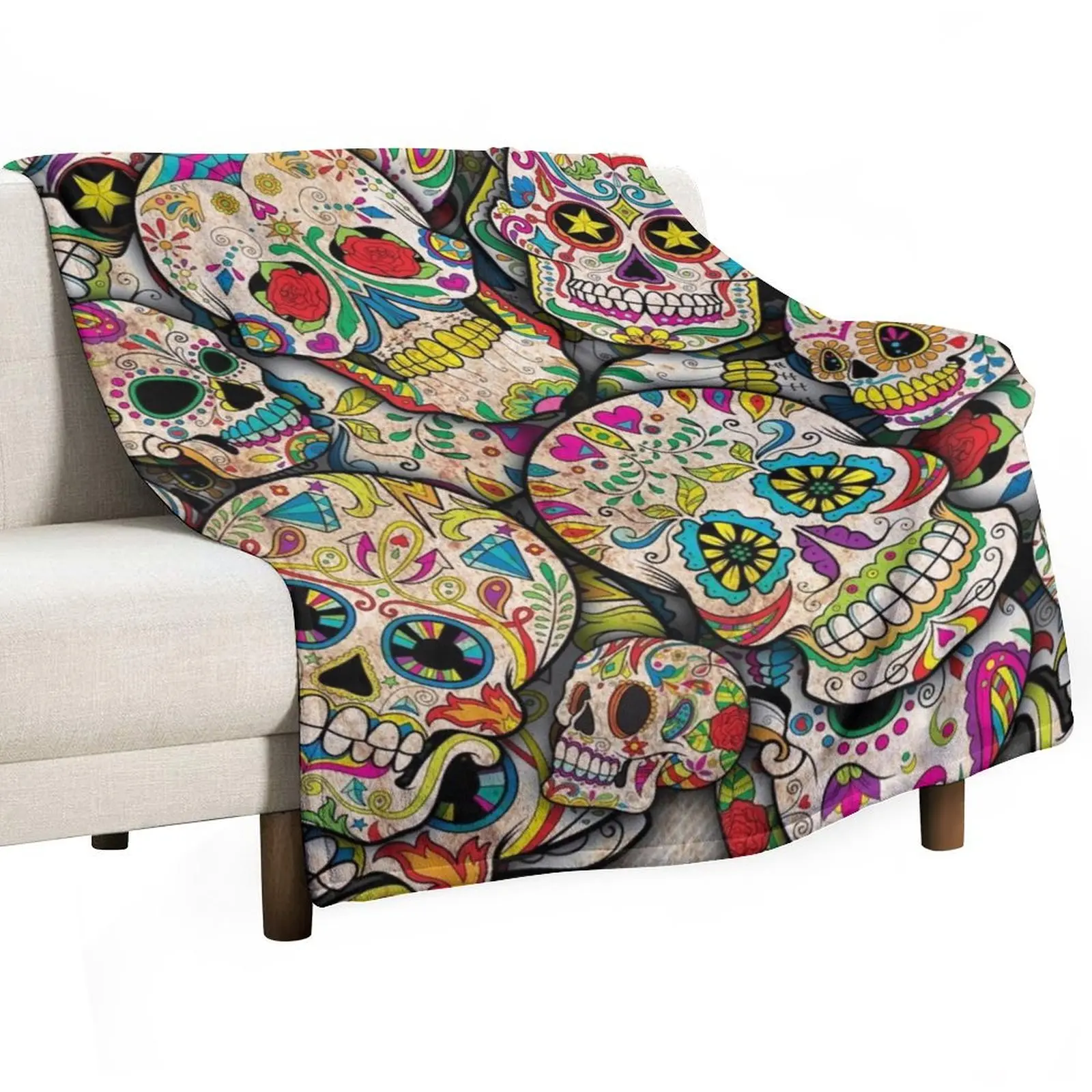 

Sugar Skull Collage Throw Blanket Sofa Quilt Luxury Brand Loose for winter Blankets