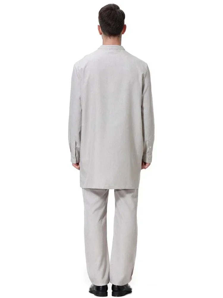 Arabia Saudita Uomini Musulmani Jubba Thobe 2 Pezzi Set Djellaba Pakistan Caftano Dubai Abaya Top Pantalone Islamico Ramadan Djellaba Homme