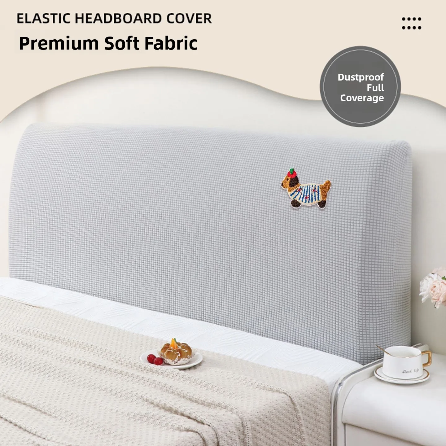 Creamy Style Bedside Cover Soft Plush Elastic Full Wrap  Proof Dust Proof Backrest Protector Bedroom Decorative Cover view 2