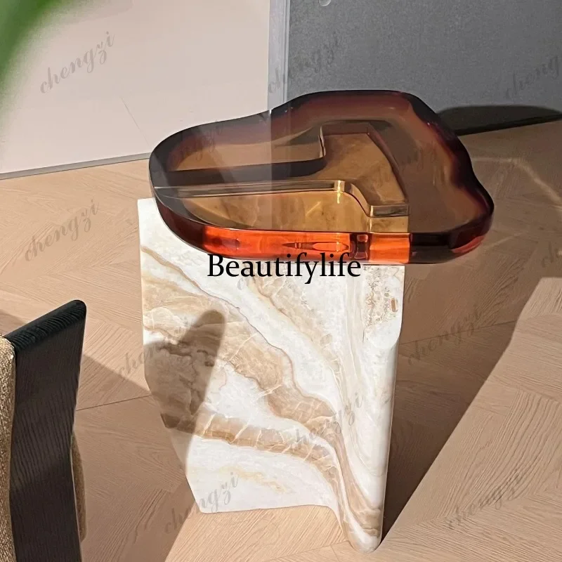 K153 Transparent resin edge few fiberglass painted imitation wood grain casual wabi sand wind small coffee table
