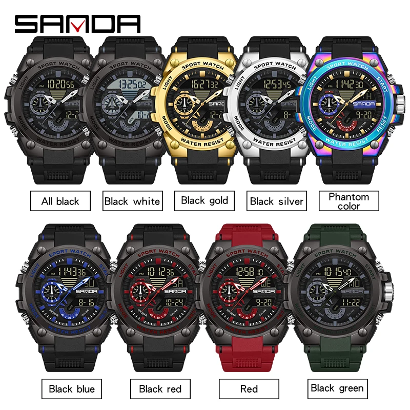 男性用の多機能電気腕時計,屋外用発光アラーム付き防水時計,耐衝撃性,ファッショナブル,3302, 2023