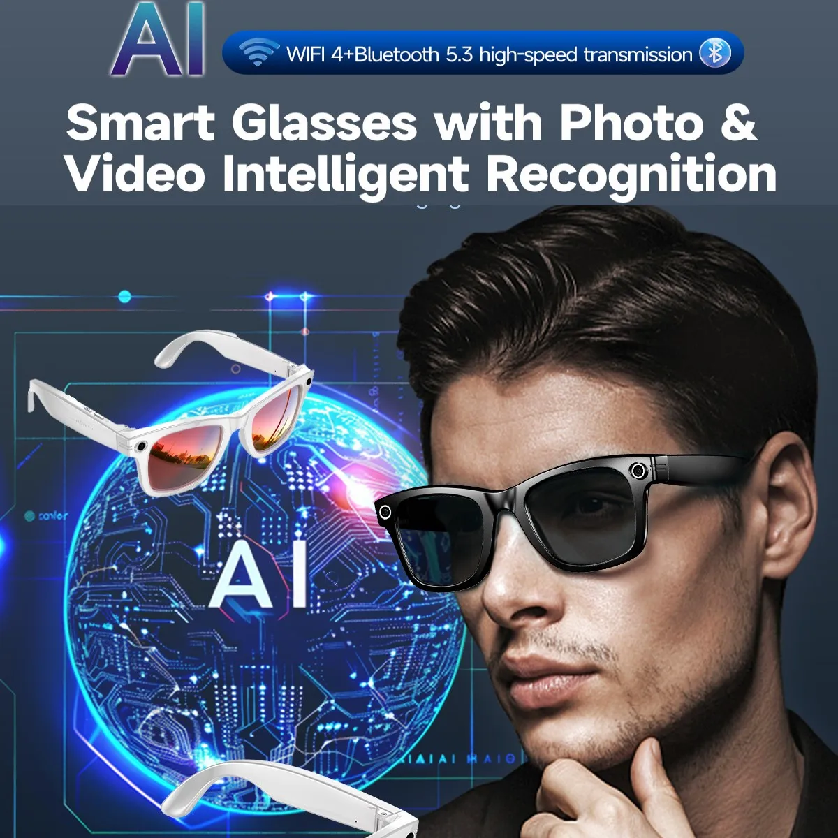 

Top Quality 800W Camera Smart Glasses Dual Mic ENC Call Noise Reduction 4GB Rom AI Translation Wearable Audio Eyewear