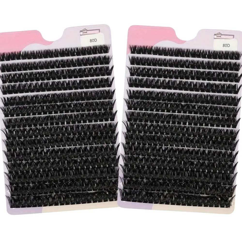 2 boxes of 80D false eyelashes, 14 rows of false eyelash clusters, false eyelash D curls 9-16mm