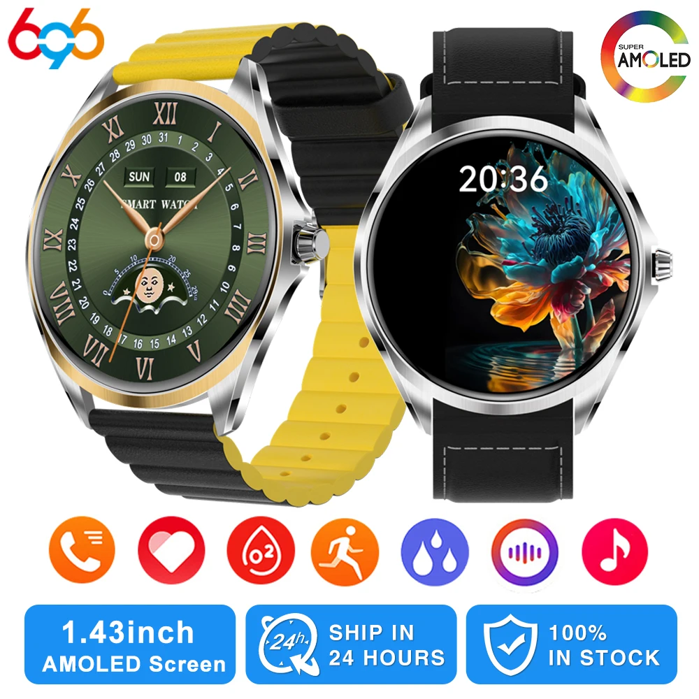 

6.5mm Fuselage AMOLED Screen Waterproof Smartwatch Men Women Blue Tooth Call Smart Watches Sports Rotary Encoder Health Monitor