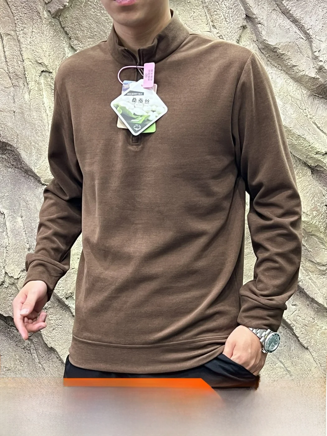 Warm Base Layer Shirt Half Zipper Stand Collar Silk Wool Blend Long Sleeve Casual Style Skin-friendly Breathable Polyester Fiber