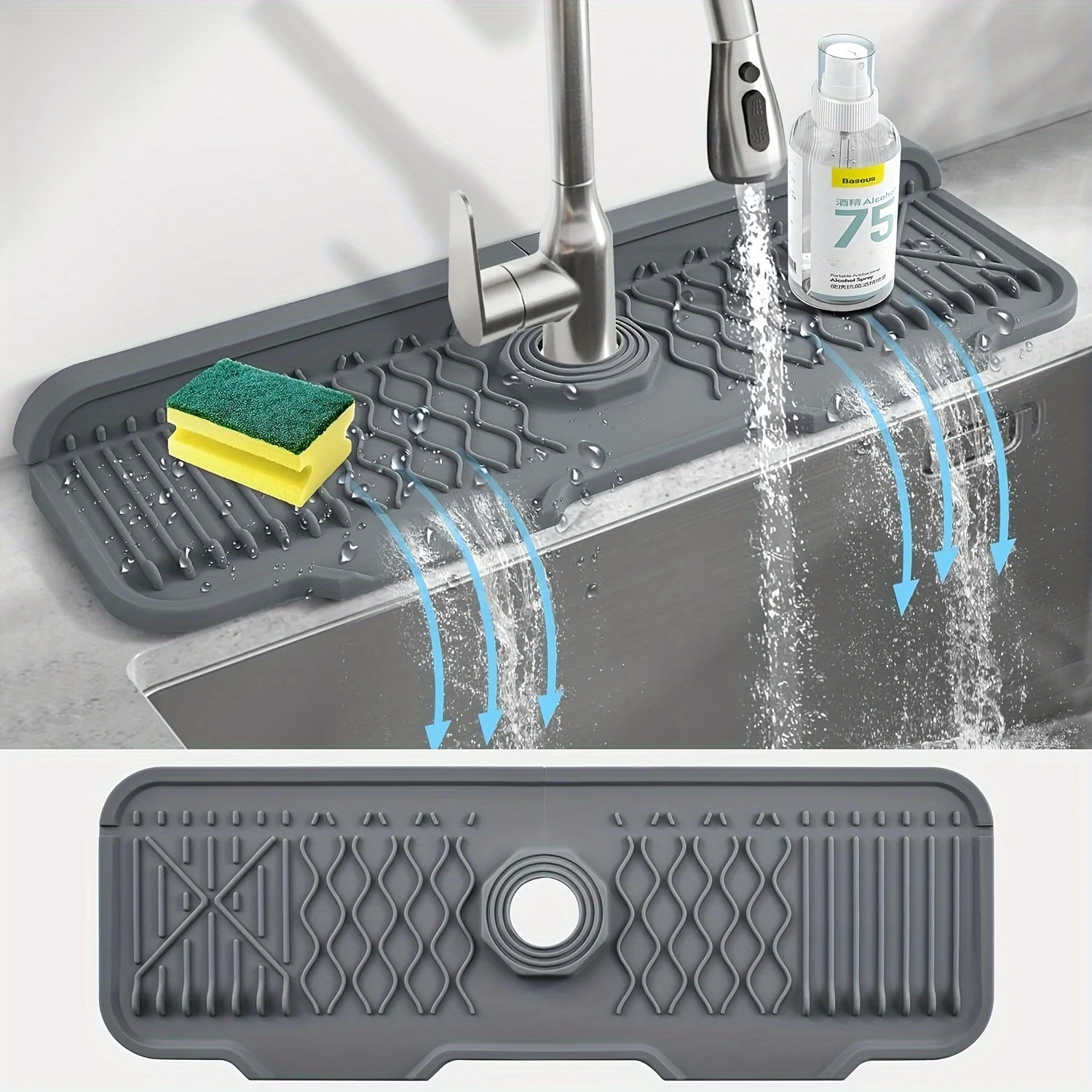 1Pcs Silicone Faucet Mat Water Ripples Kitchen Bathroom Drainage Pad Wash Basin Large Sink Splash Pad Countertop Protector