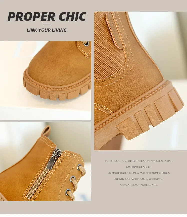 2026 Herbst- und Winter-Kinderschuhe Wasserdichte PU-Leder Kinderstiefel Modische Kleinkind Schnür-Reißverschluss Hohe Stiefel für Jungen und Mädchen – Detail 3