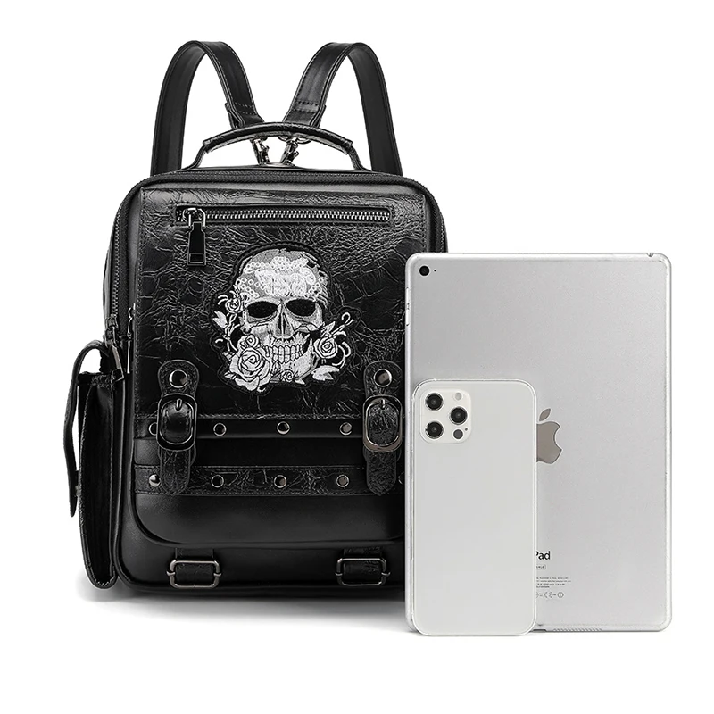 Women's PU Leather Backpack Gothic Steampunk Halloween Carnival Skull Briefcase Fashion Casual Travel Funny Back Pack Rucksack