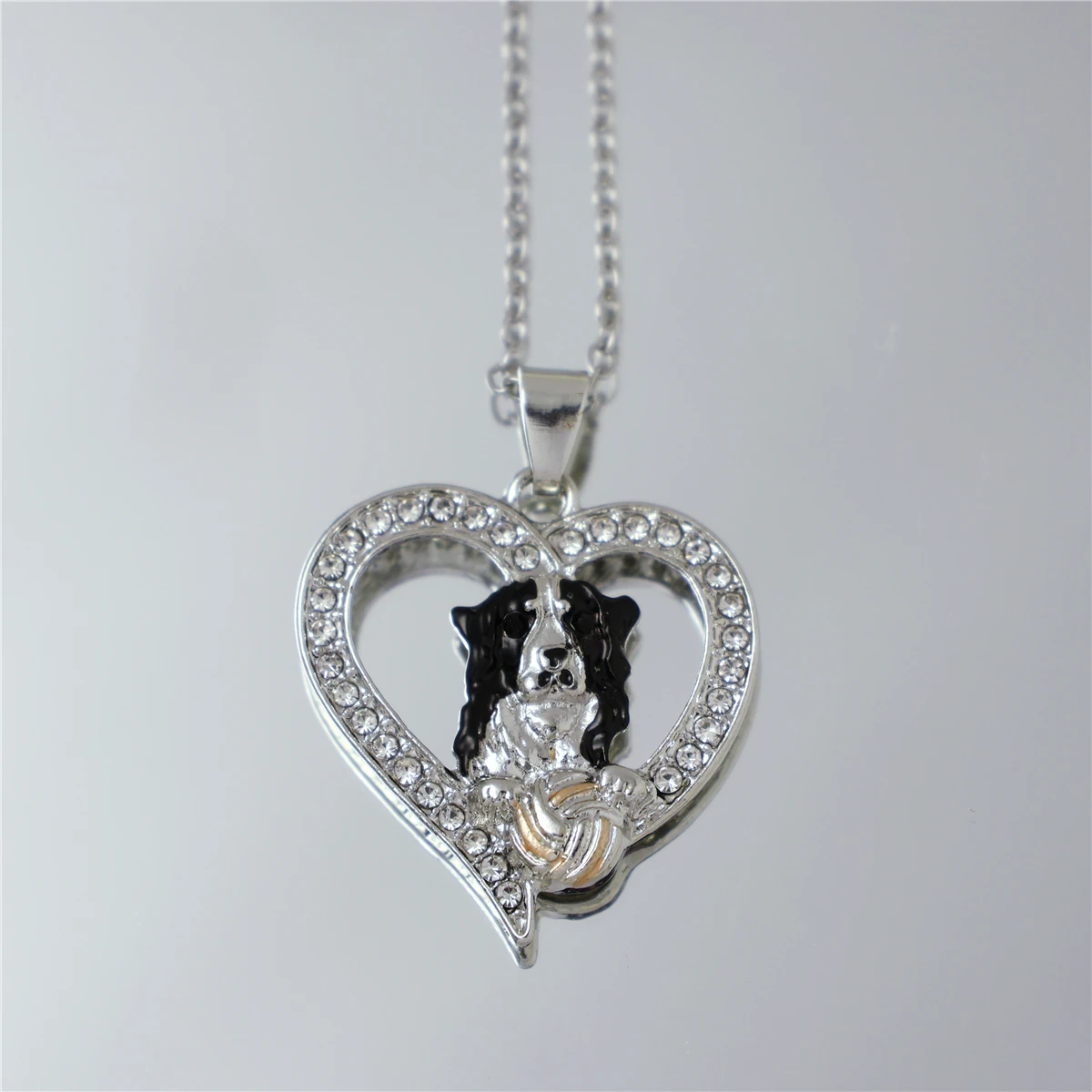 Cute Exquisite Design Border Collie Pendant Heart Shaped Necklace, Party Jewelry Accessories Gift for Men and Women