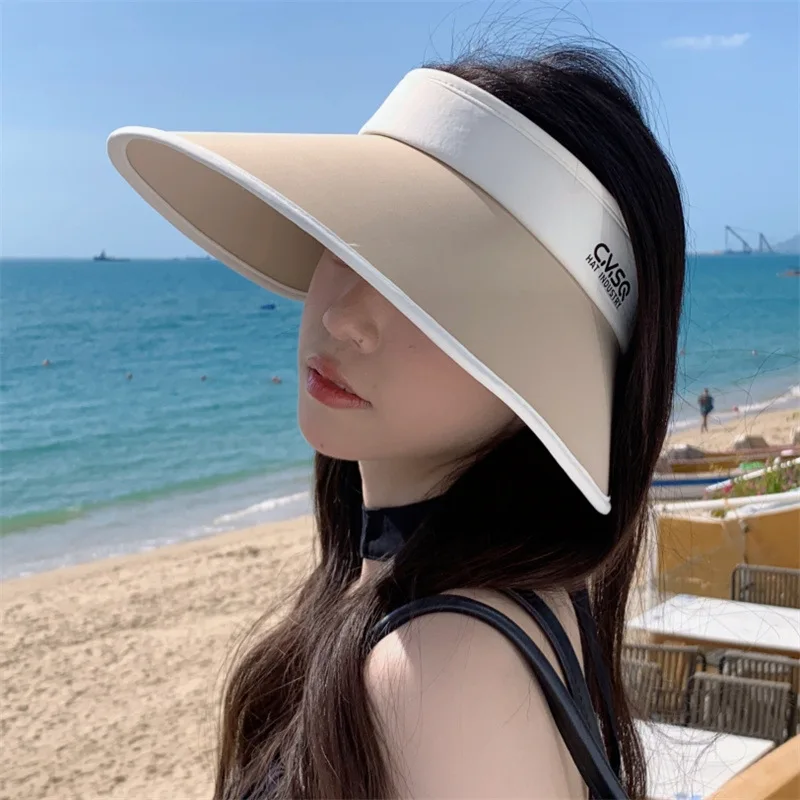 Female Large Brim Ice Silk Empty Top Hat for Outdoor Trips, UV-Proof Sun Hat, Korean Style Versatile Sun Hat, Sunscreen Hat