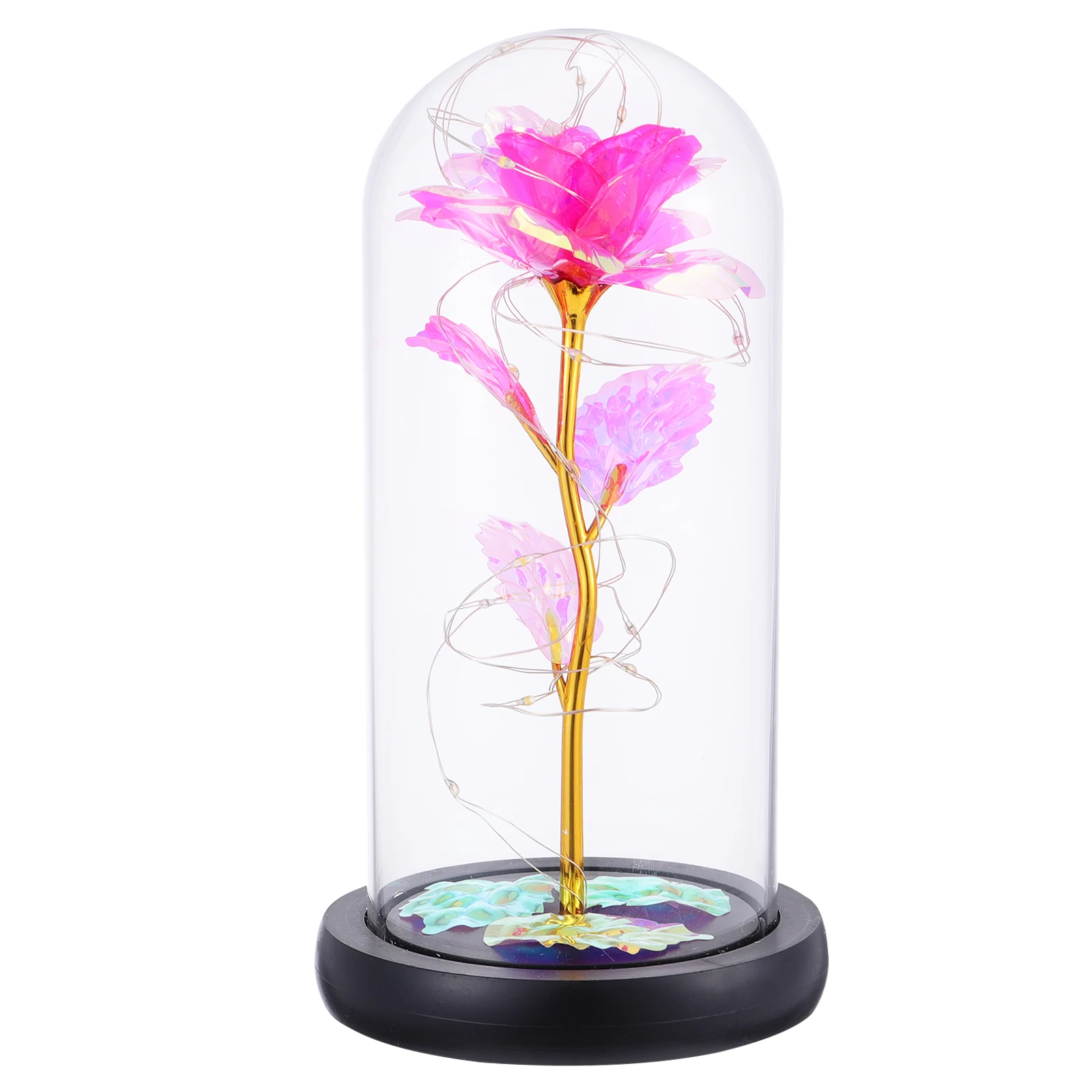 

Glass Dome Artificial Flower Decor Valentine Gift Birthday Valentine'S Day Gift Home Rose Led Light Adornment