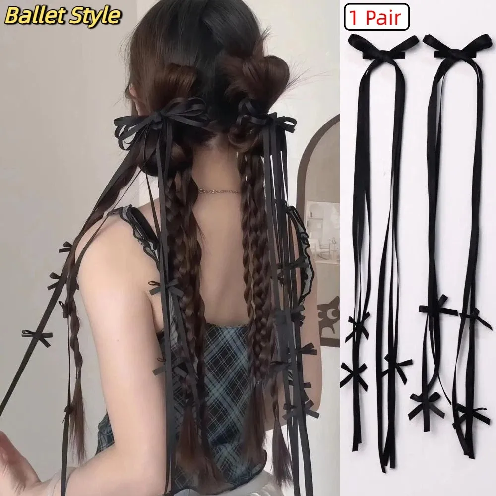 

Creative Tassel Balletcore Bow Hairpin Harajuku Y2k Long Ribbon Bow Hair Clip Black Ballet Style Bowknot Barrettes Student