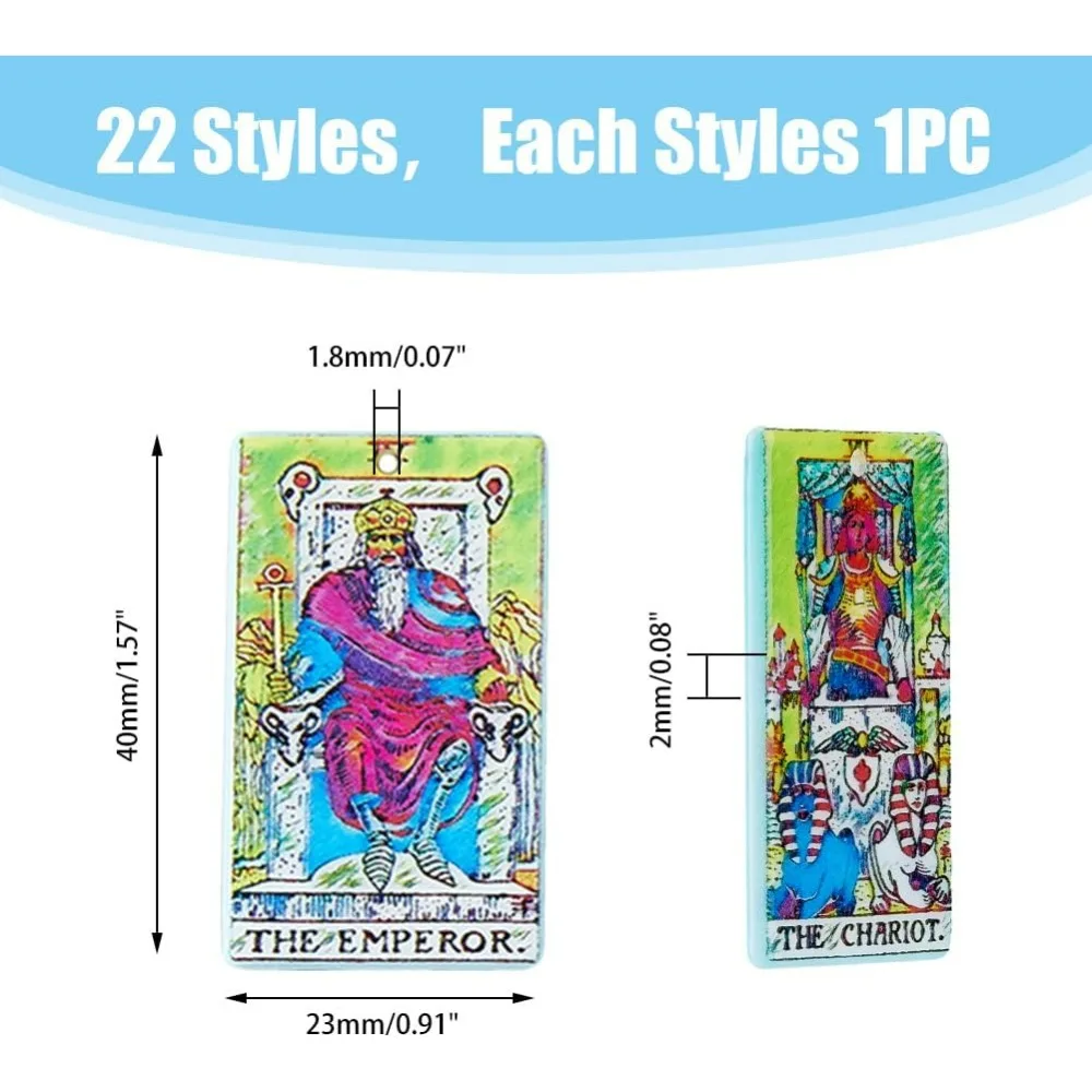 22Pcs Tarot pendants 22 Styles Colorful Acrylic Pendants 22 Major Arcana Pendants Good Luck Charms Vintage Magic Charms for DIY