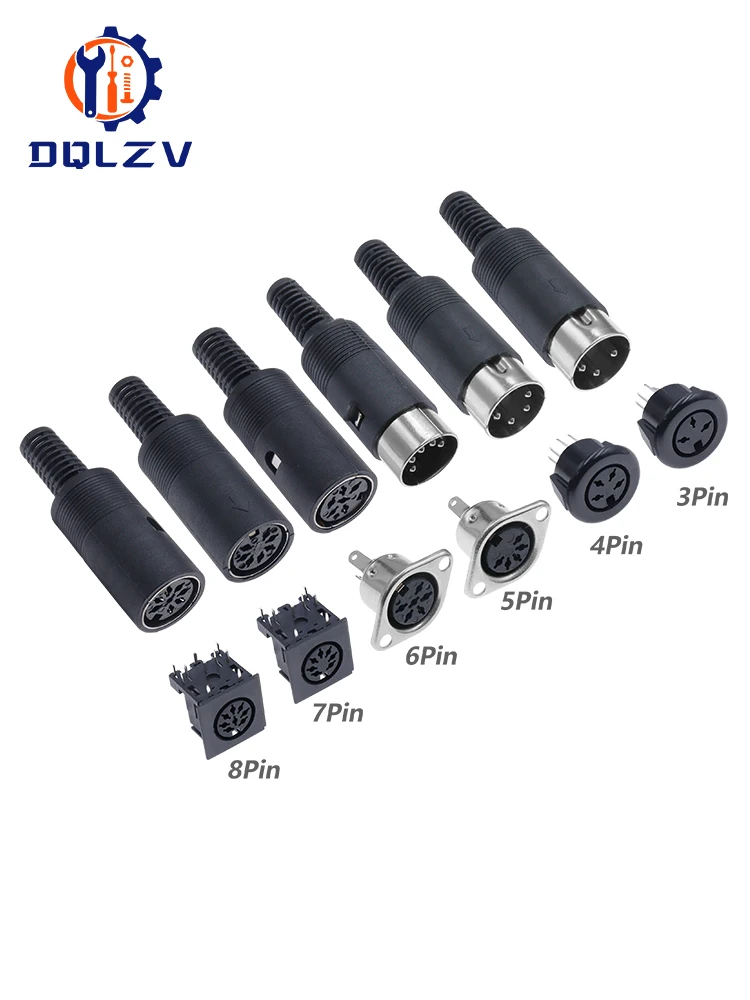 DIN 3pin 4pin 5pin 6pin 7pin 8 broches mâle femelle prise jack connecteur à souder avec poignée en plastique connecteurs D