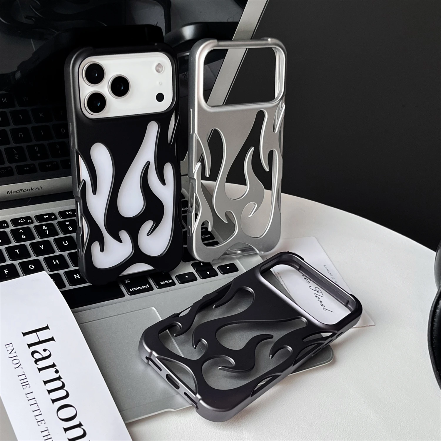 Chic Hollow Plating 3D Flame Phone Bumper Case For iPhone 17 Air 16 15 14 Plus 13 12 11 Pro Max Cool Frame Soft Silicone Cover