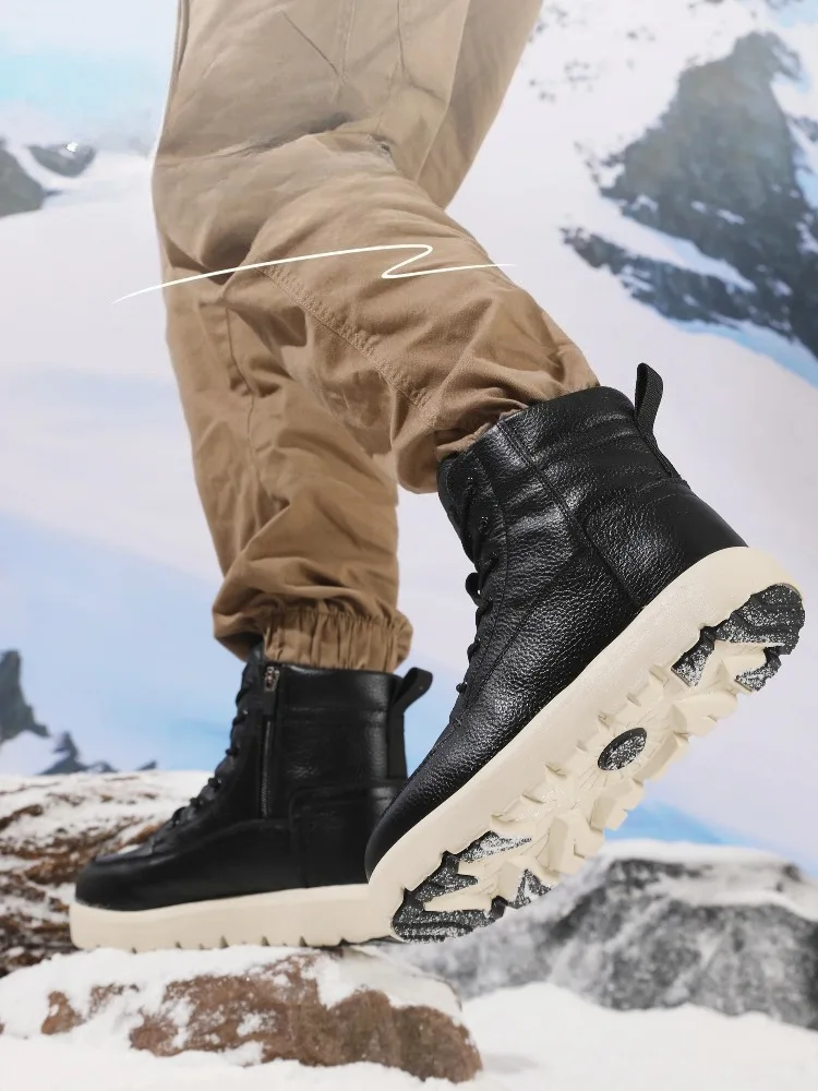 Russian Outdoor Cold‑proof Wool Snow Boots Shearling Men Shoes Winter Thickened Plush Warm Waterproof Non‑slip Cotton Shoes