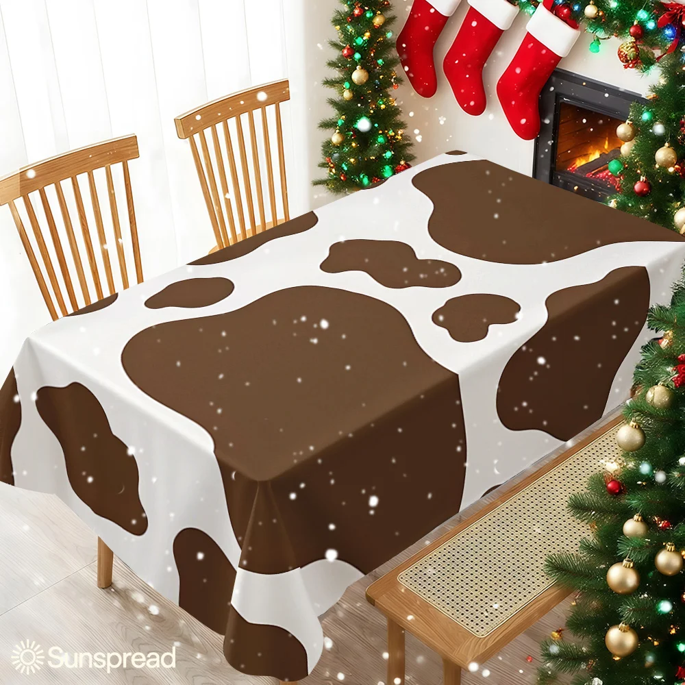 Brown White Cow Spots Waterproof table cloth, splash-proof tablecloth, for party, Halloween, Christmas, dining, camping