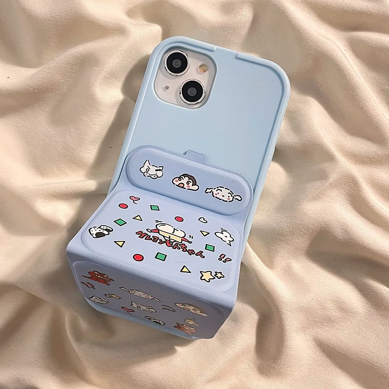 حافظة هاتف ناعمة من السيليكون مع حامل قابل للطي لهاتف آيفون 16 برو ماكس 15 14 13 غطاء حماية كرتوني #3