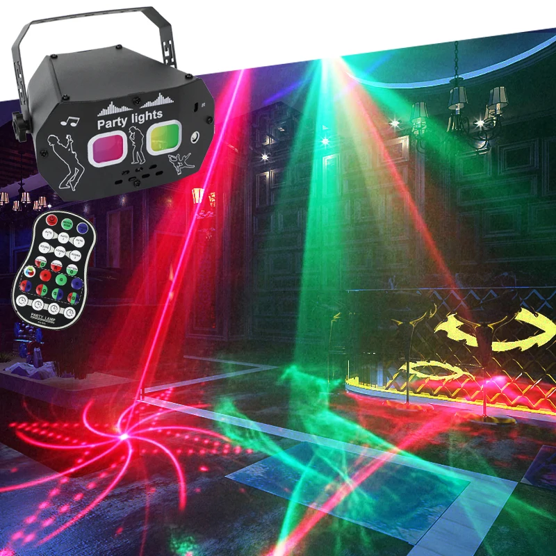 Disco Party Light LED DJ Stage Laser Projector Remote Voice Controlled Red Green Blue Strobe Lights Holiday Christmas Club Decor