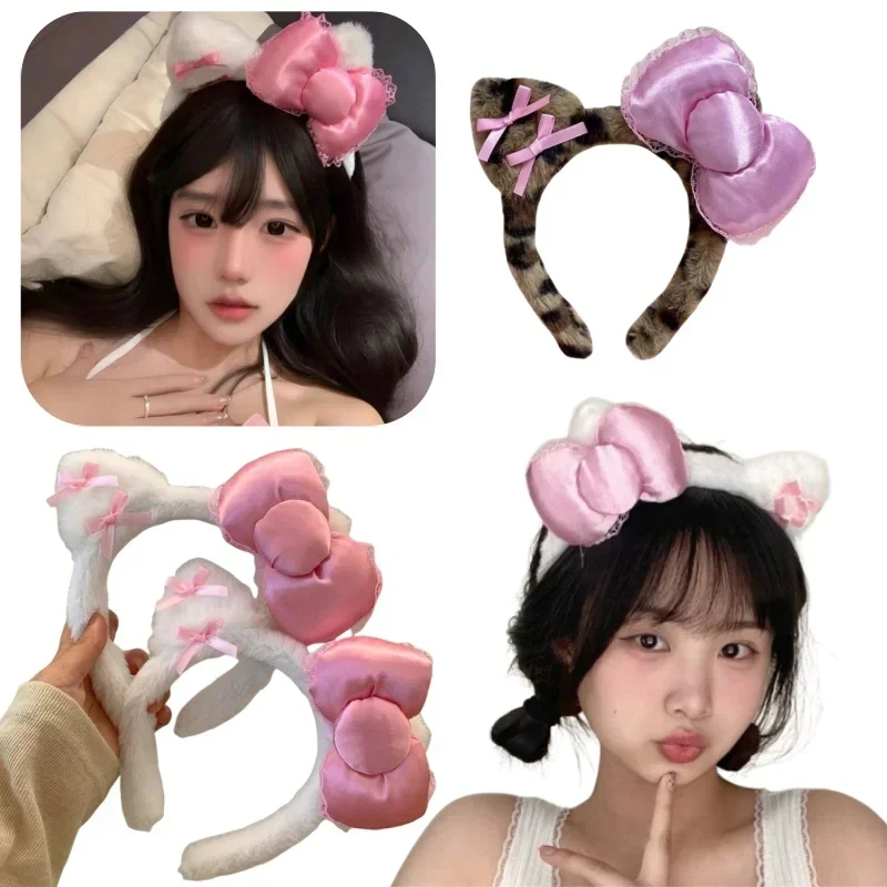 Kawaii Anime Cartoon Fashion Cat Hairband Bow Plush Hair Accessories Decorate Creative Personality Fashion Birthday Gift
