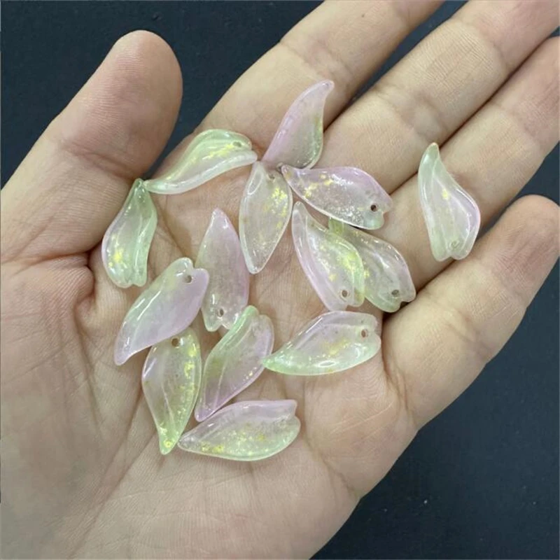 20Pcs/Lot New Creative Torus Glaze Glass Flower Leaves Beads Charm Connectors Diy Hair Jewelry Making Accessories Material