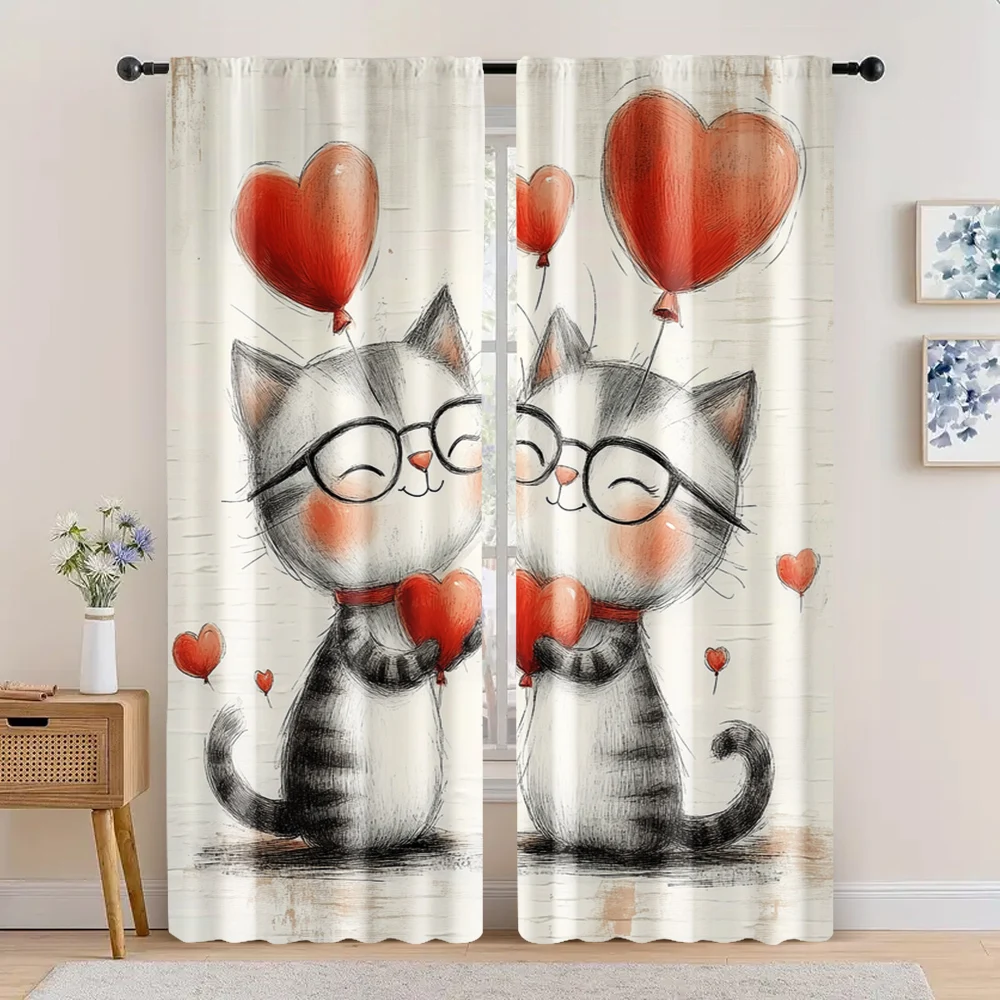 2pc,  Valentine's Day Drapes Valentine'S Day12 Light Filter Family Party Applies to aesthetic room decor