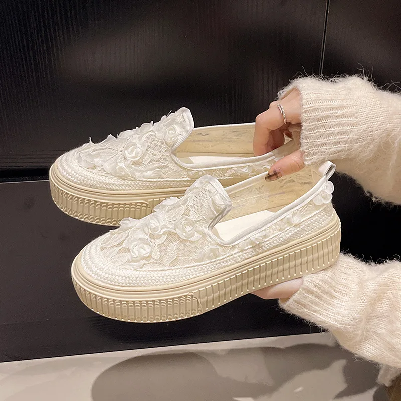 Casual Woman Shoe Round Toe Modis Slip-on Female Footwear Summer New 2025 Slip On Dress Sewing PU Fisherman Fashion Rubber Lace-