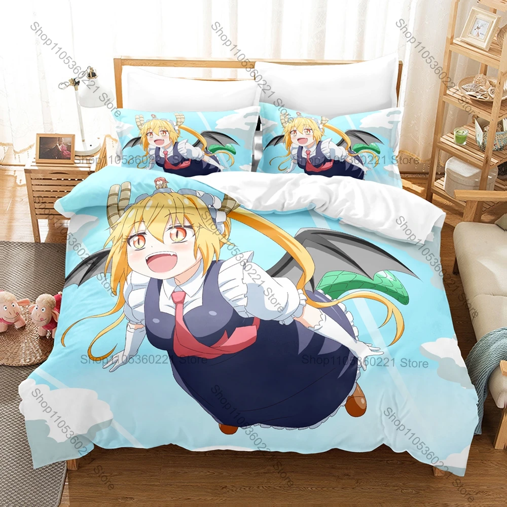 Popular Miss Kobayashi's Dragon Maid Graphic Bedding Set Duvet Cover With 2 Pillowcases Teen Room Decor