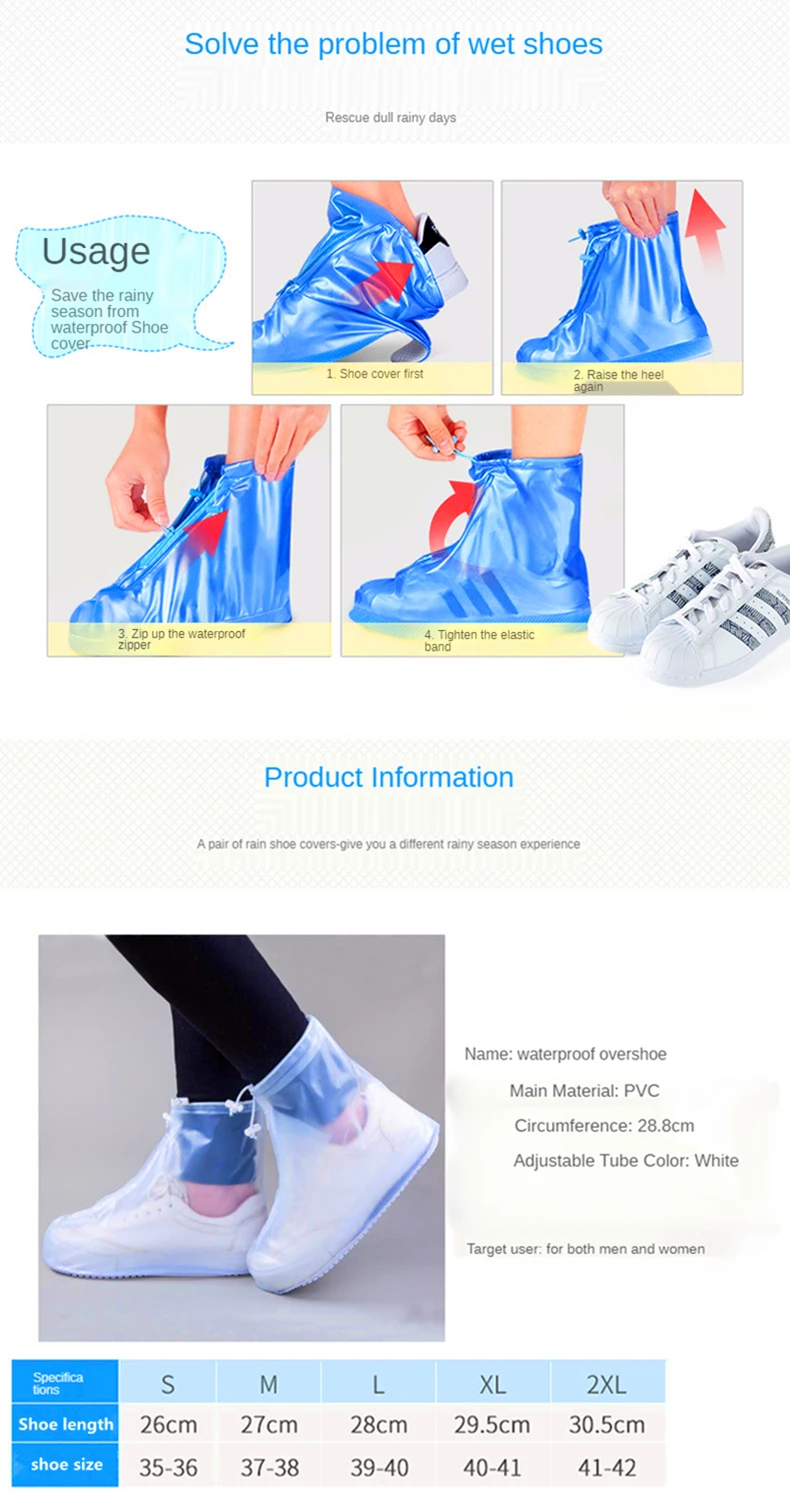 1 Paar Silikon-Schuhschoner, Regenstiefel für drinnen und draußen, wasserdichter Schuhüberzug für Männer und Frauen, regnerischer, wiederverwendbarer Outdoor-Schuhüberzug – Detail 18