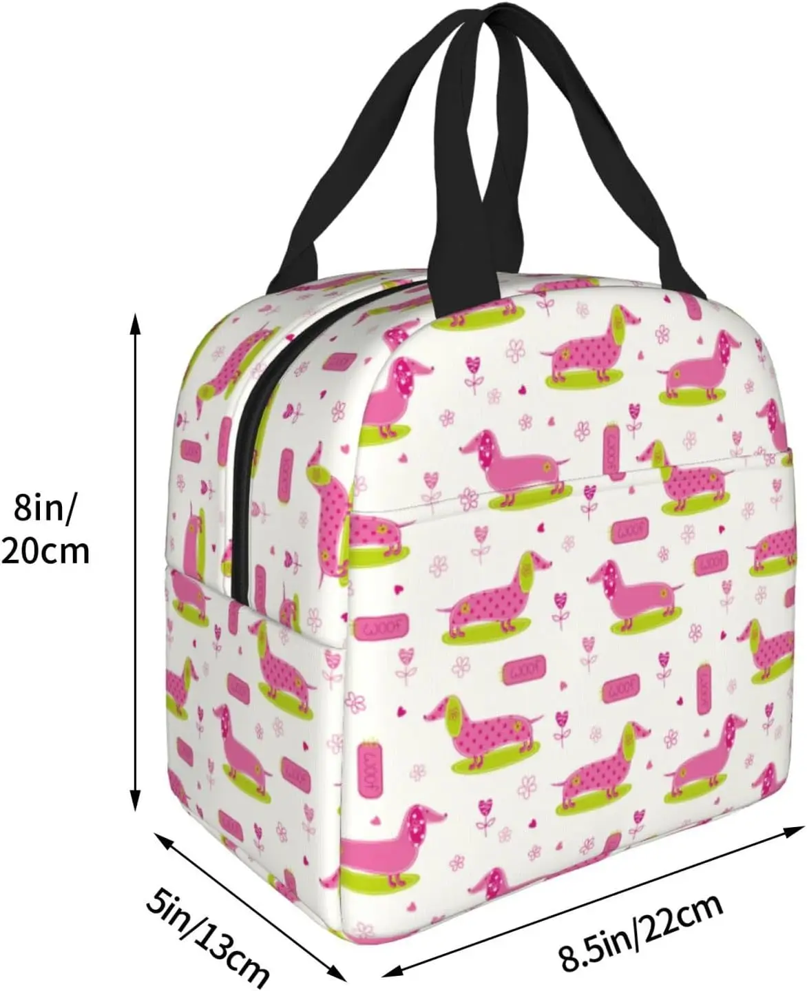 Insulated Lunch Bags for Men Women Work Dachshund Dog Puppy Love Flower Small Adult Lunch Box for Men Women