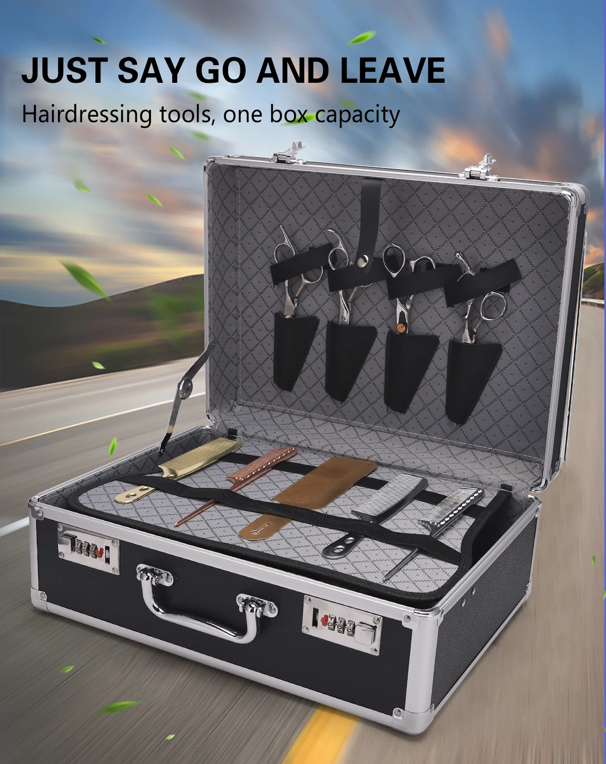 Sliver Aluminum Tool Storage Box Password Lock Portable Suitcase Professional Hairdressing Large Capacity Salon Carrying Box